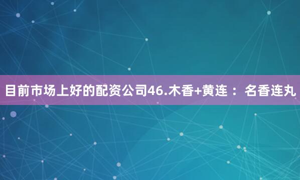 目前市场上好的配资公司46.木香+黄连 ：名香连丸